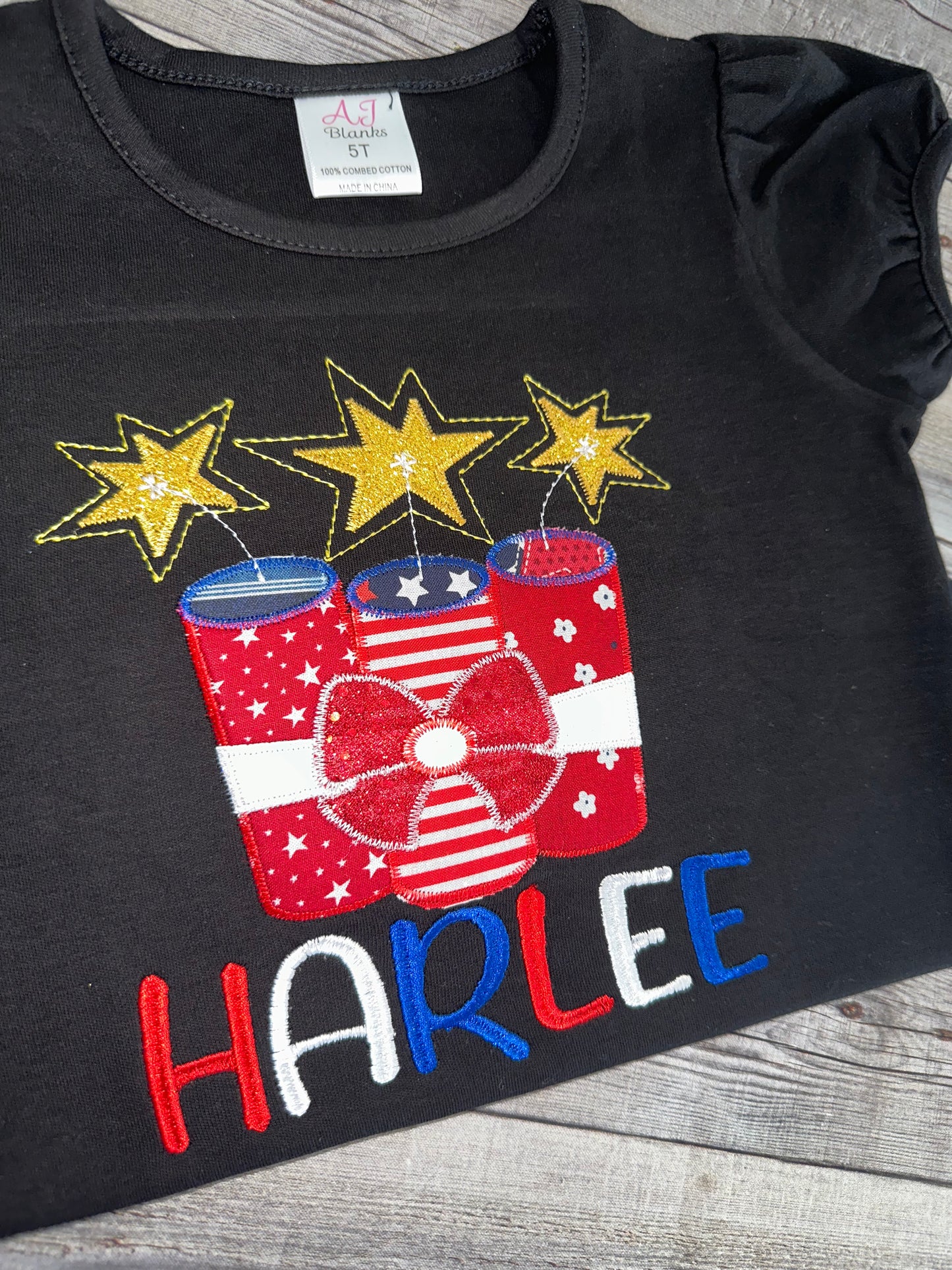 Personalized Firecracker Birthday Shirt for Girls – Patriotic Embroidered Fourth of July Outfit