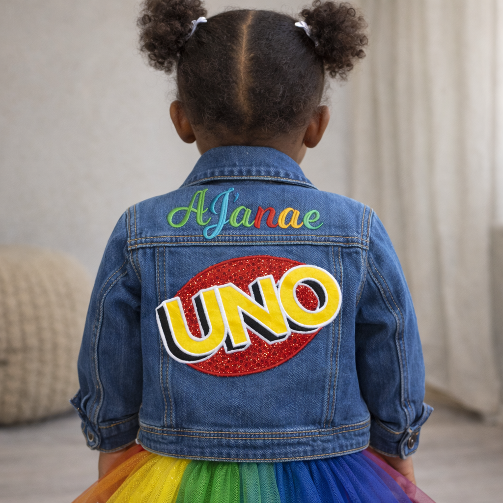 Personalized Uno denim jacket|Custom denim jacket for girls| 1st birthday