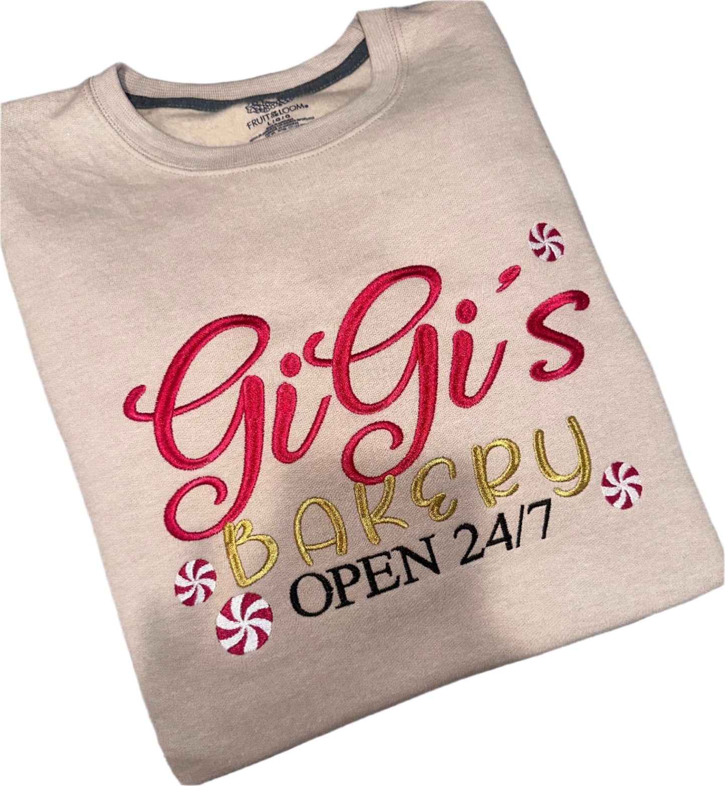 Personalizable Embroidered sweatshirt bakery open 24/7