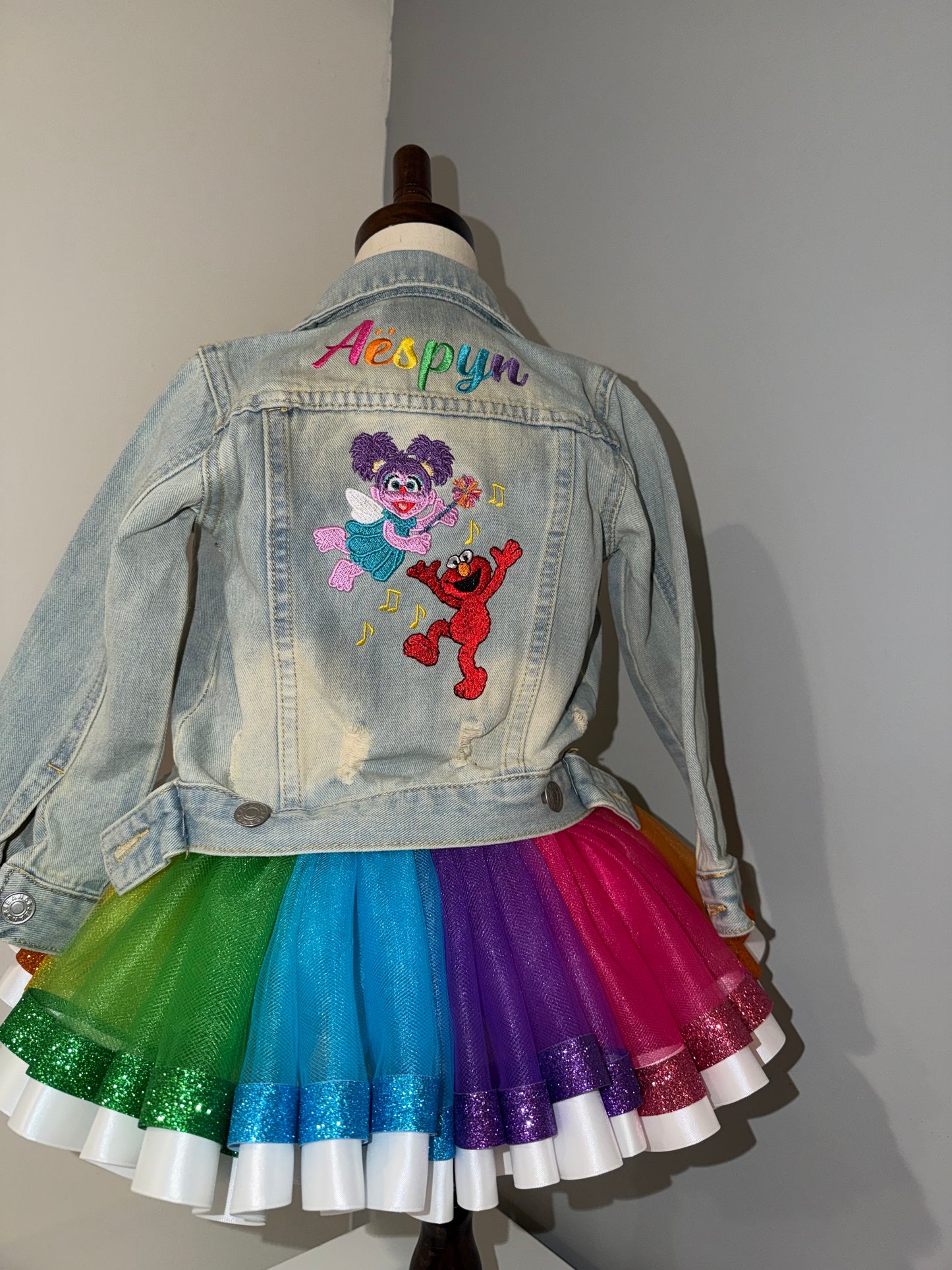 Elmo and Abby inspired denim toddler jacket