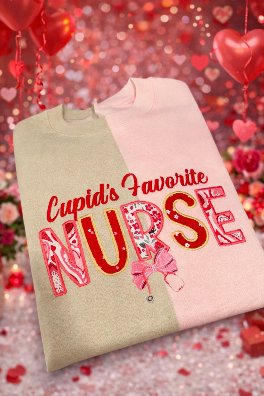 Cupid’s Favorite Nurse Valentine Appliqué Sweatshirt- Split