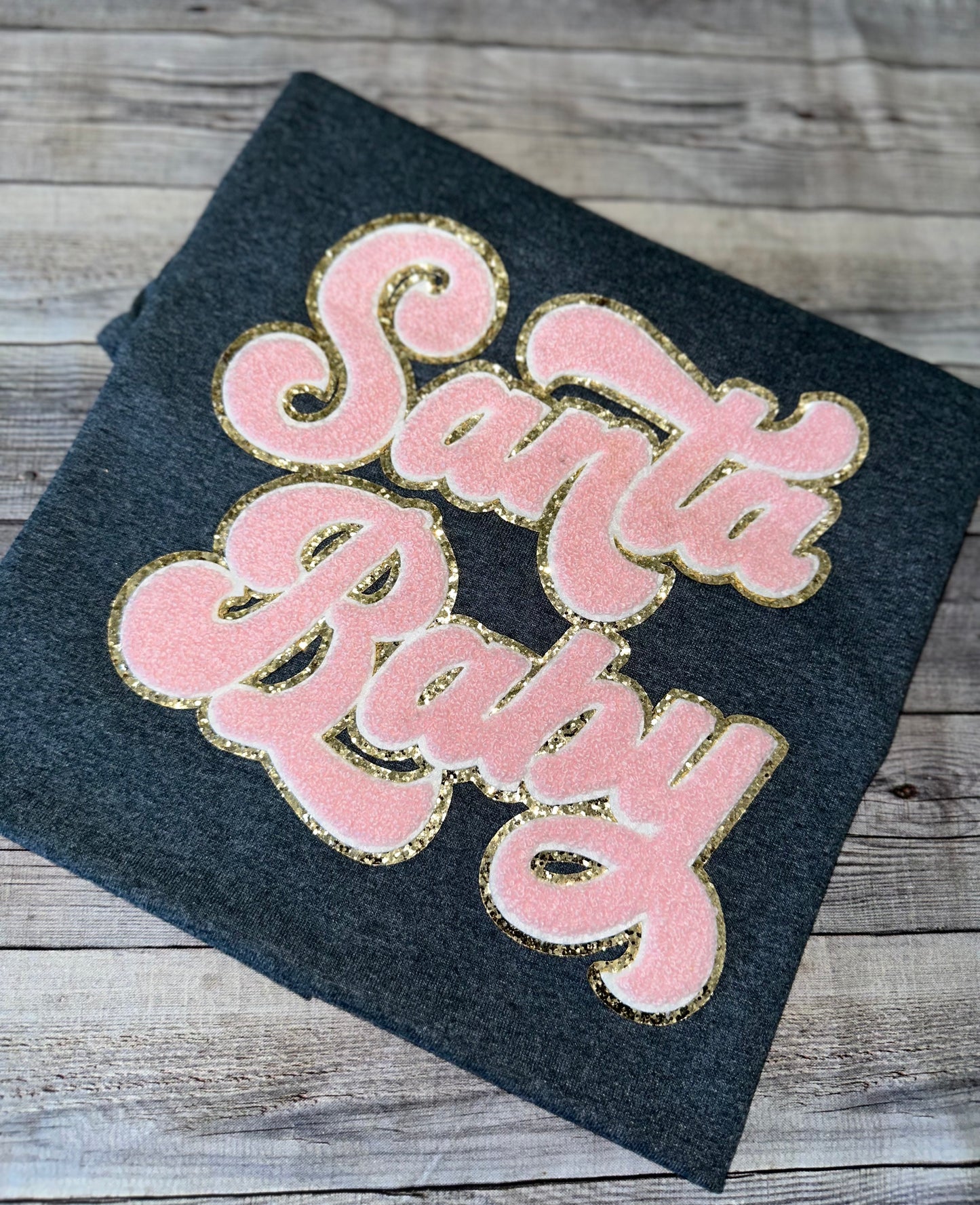 Santa Baby embroidered chenille patch shirt- Unisex