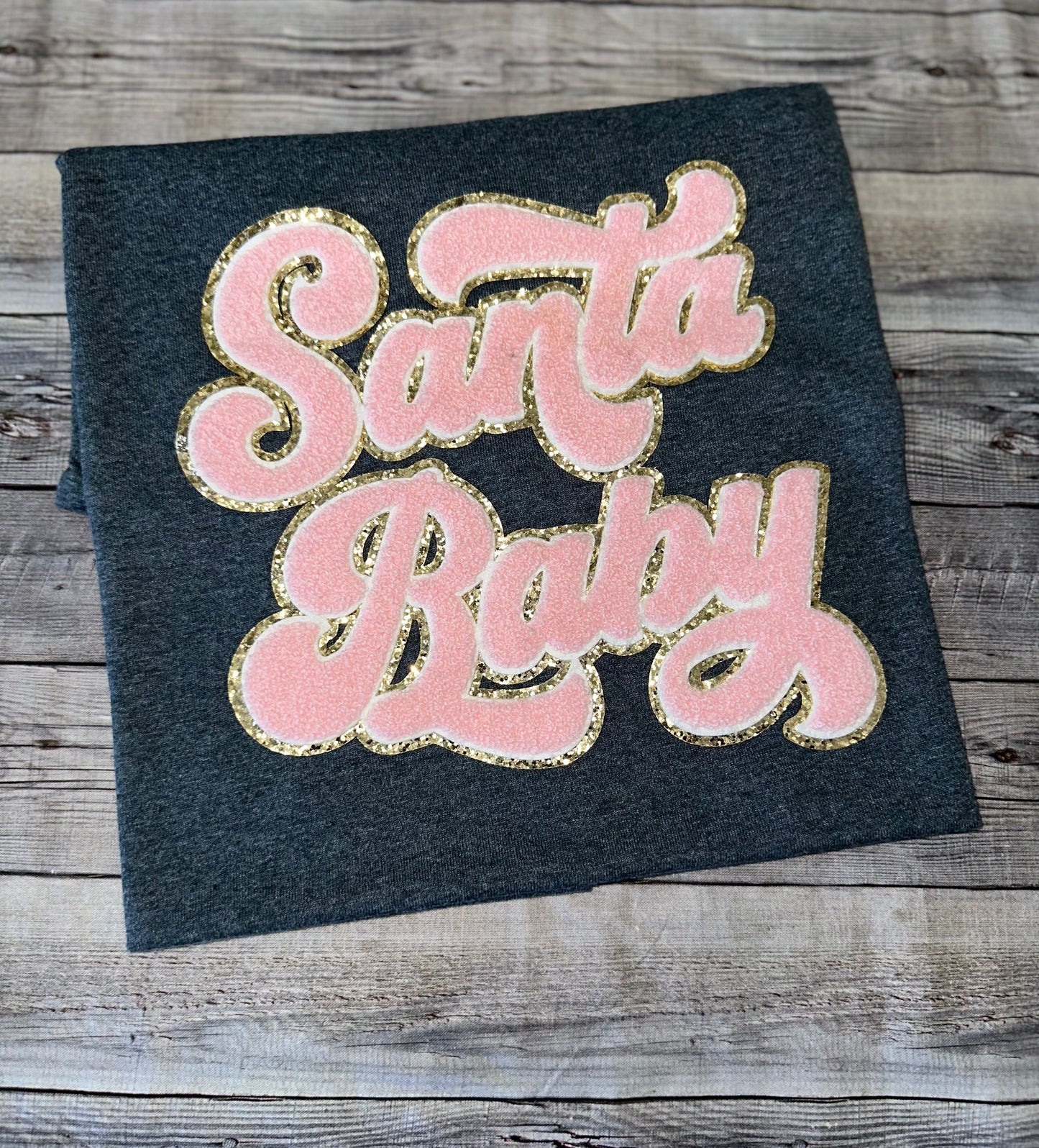 Santa Baby embroidered chenille patch shirt- Unisex