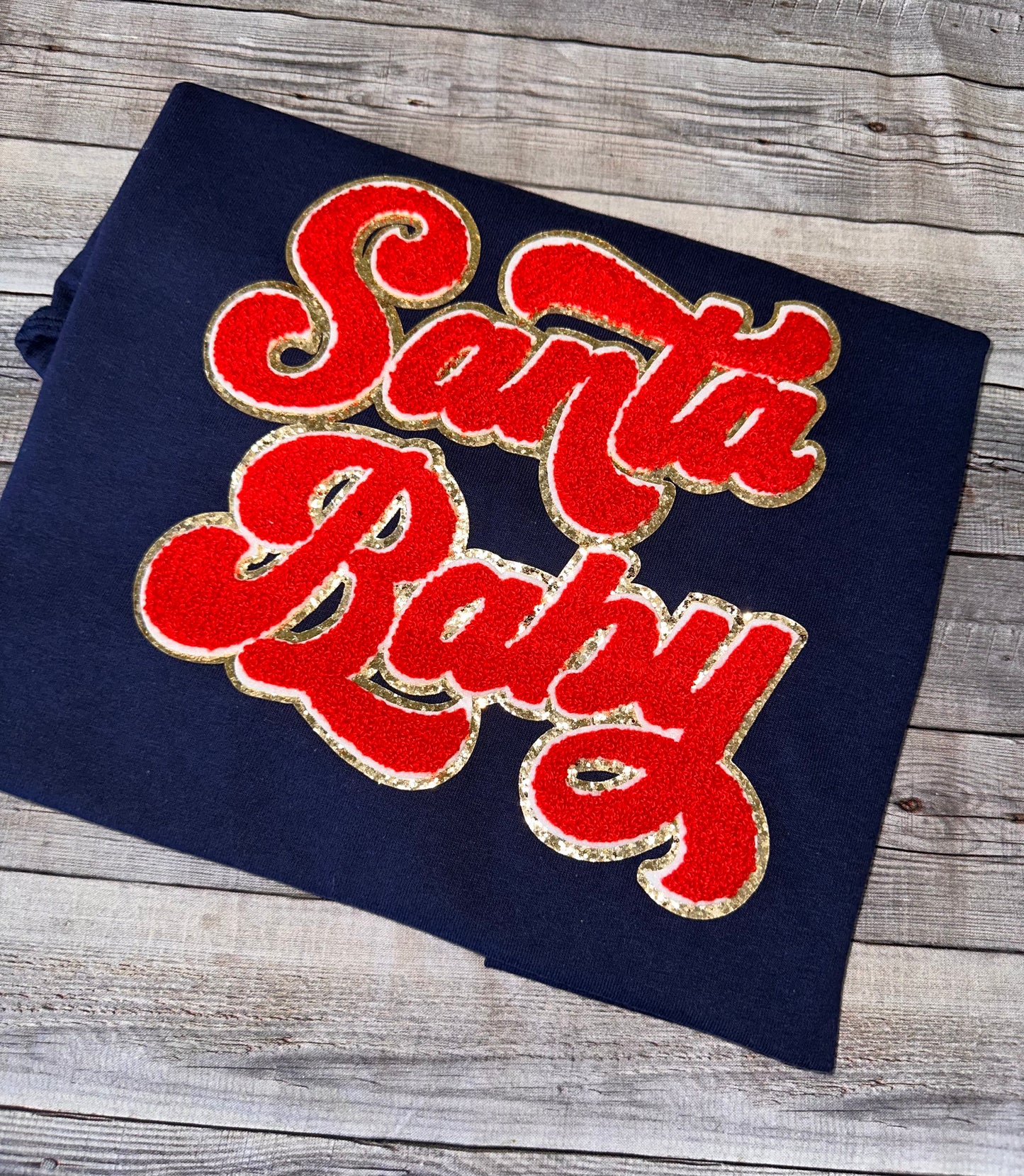 Santa Baby embroidered chenille patch shirt- Unisex