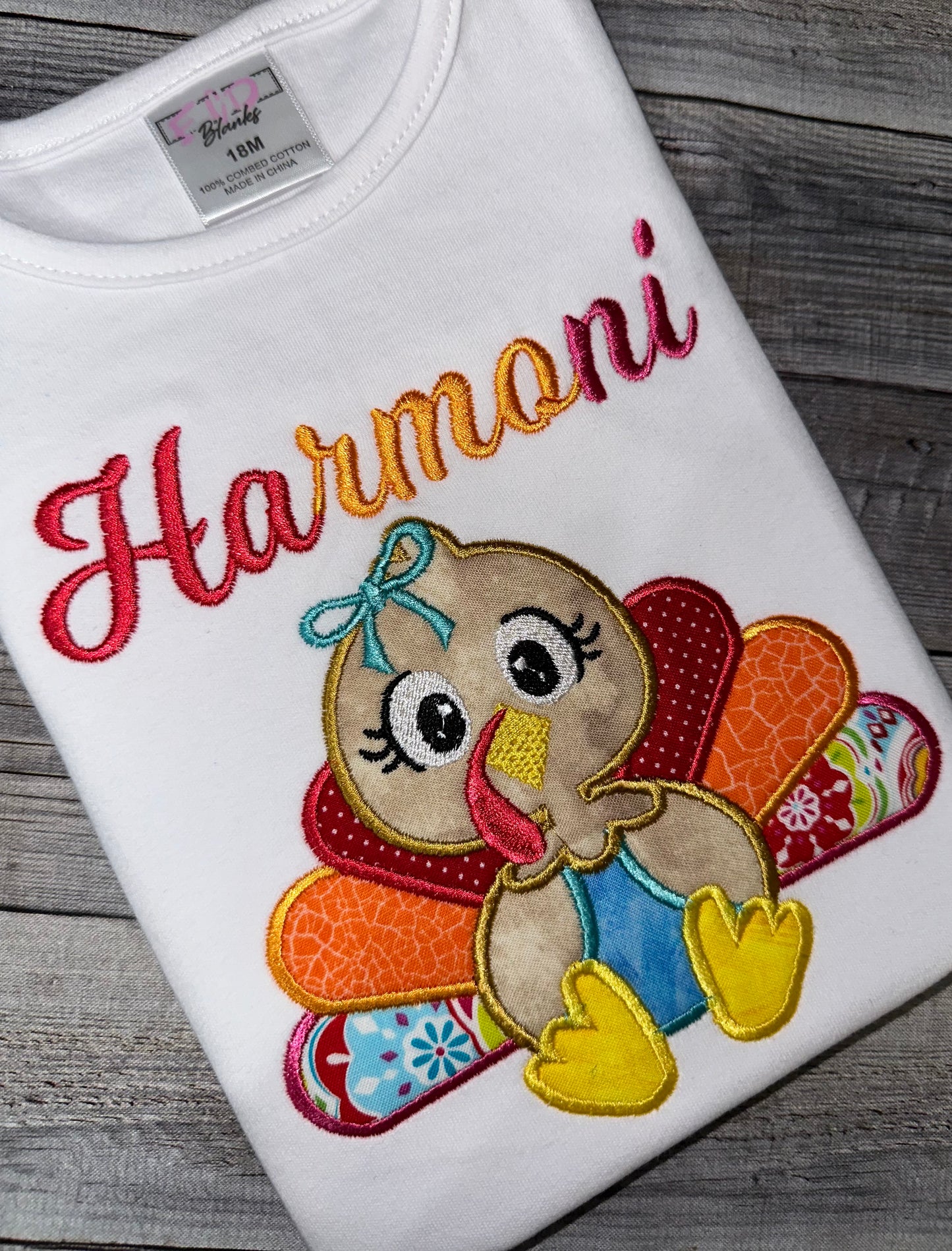 Thanksgiving theme girl shirt with embroidered girl turkey