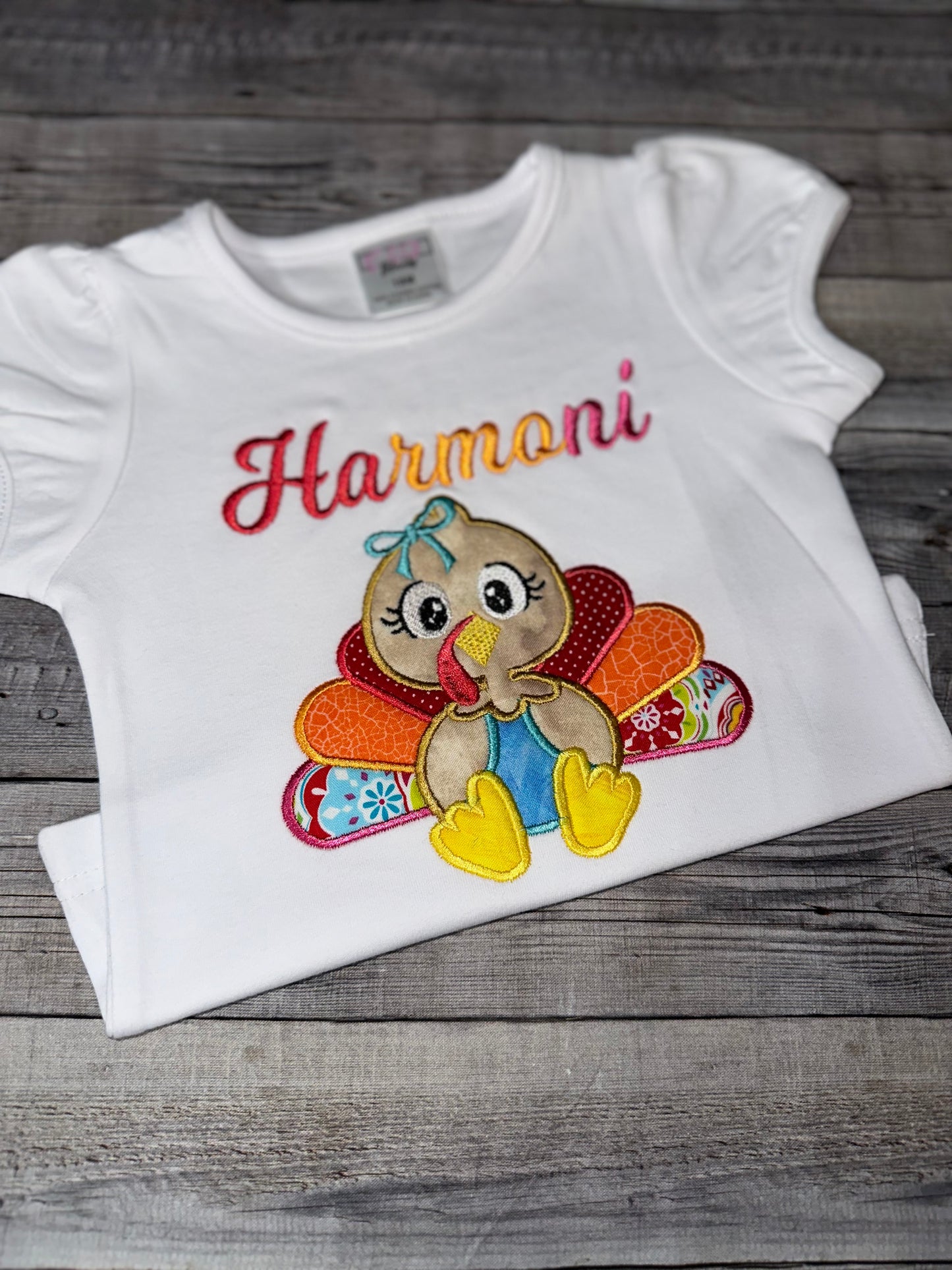 Thanksgiving theme girl shirt with embroidered girl turkey