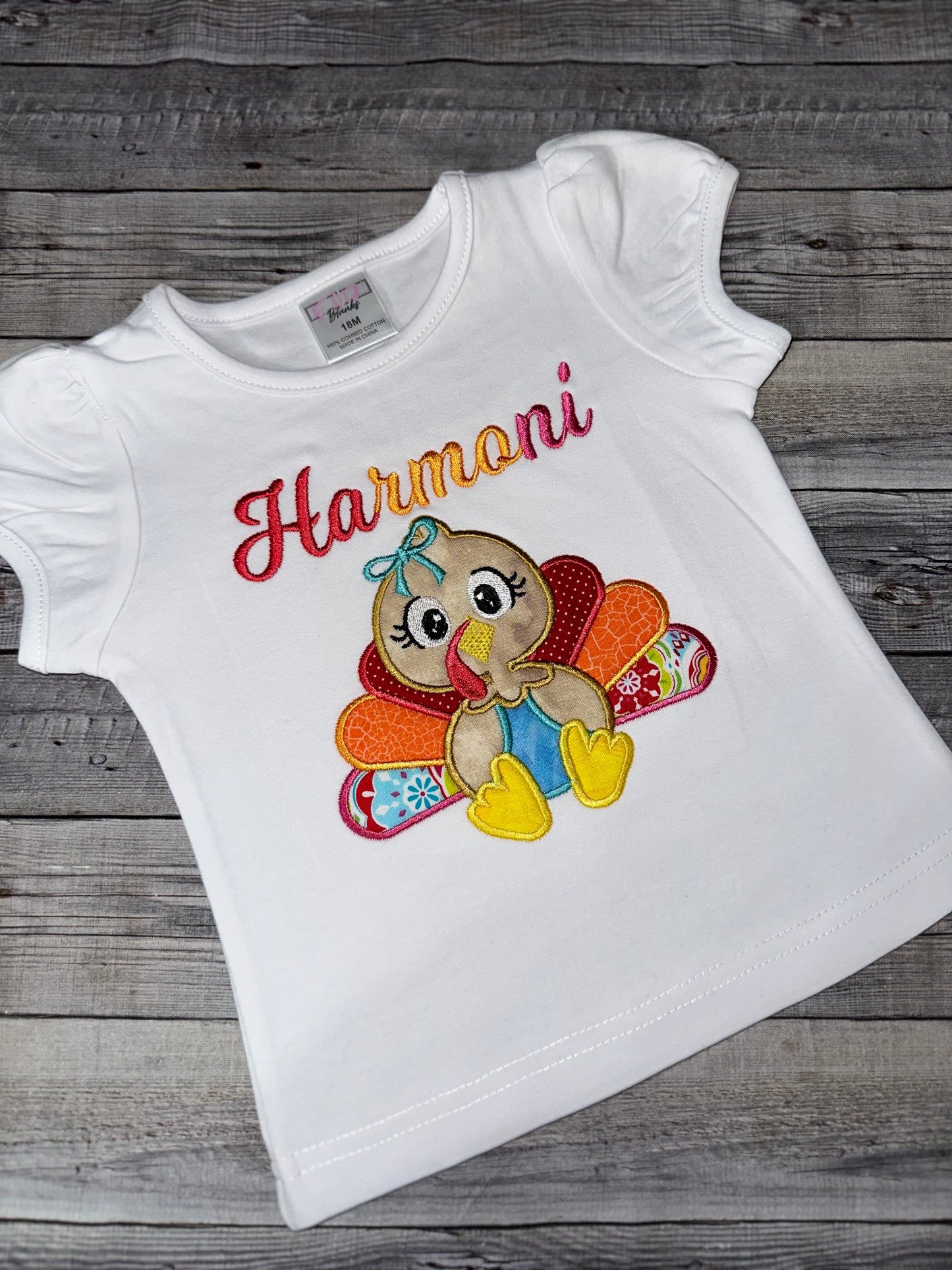 Thanksgiving theme girl shirt with embroidered girl turkey