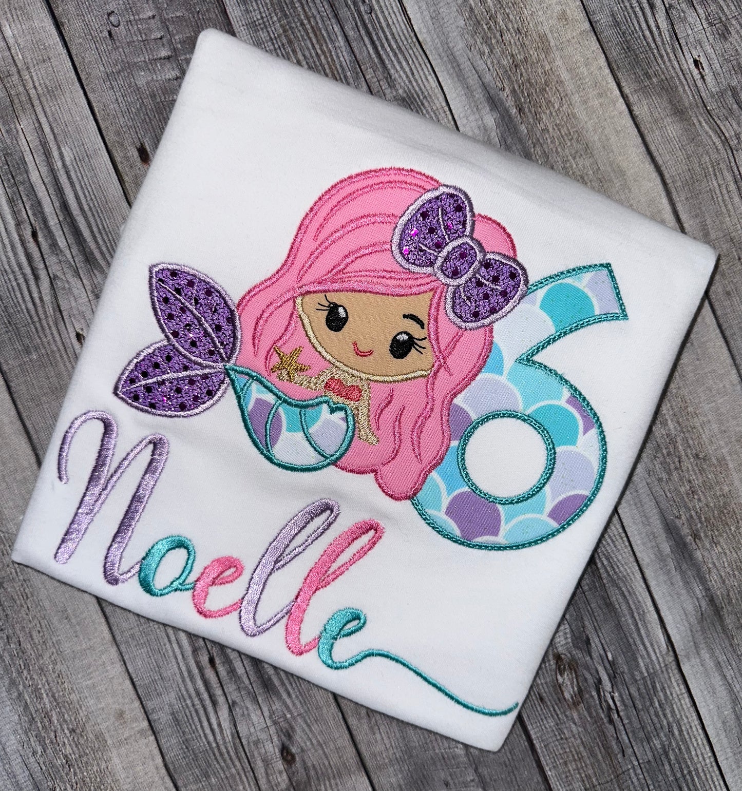Embroidered Mermaid Birthday shirt for girls
