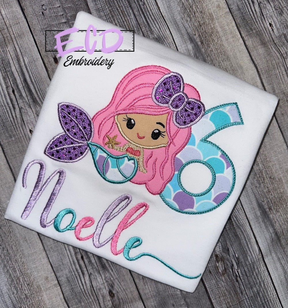 Embroidered Mermaid Birthday shirt for girls