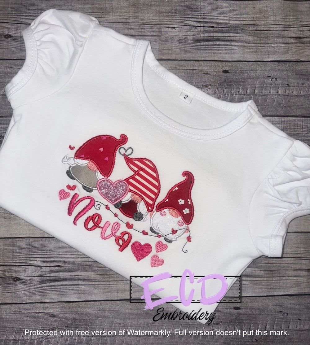 Three Gnomes Valentine's Day shirt for girls