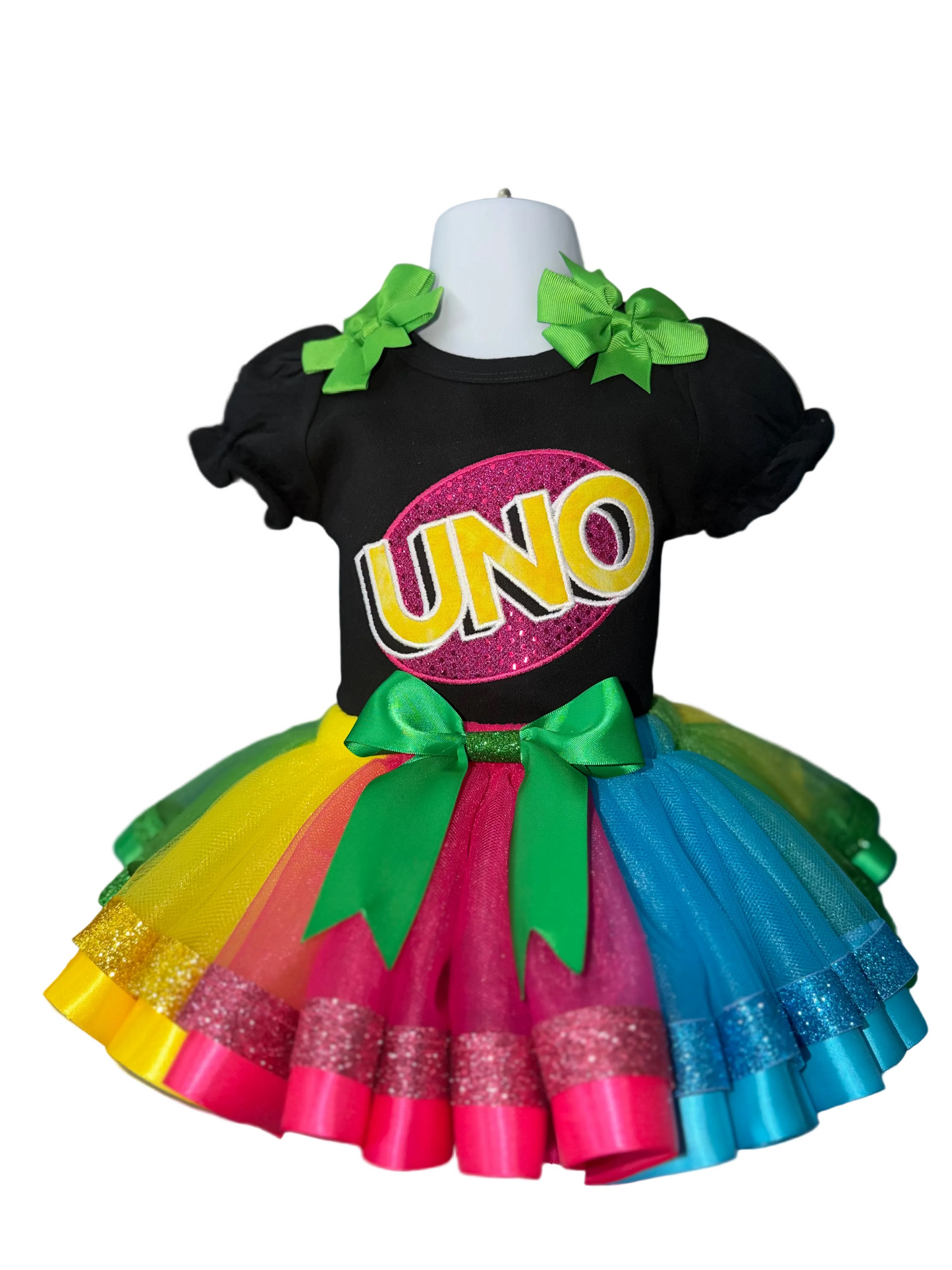 UNO Birthday Tutu Outfit for Girls – Personalized First Birthday Shirt & Rainbow Tutu Skirt Set|Ships today