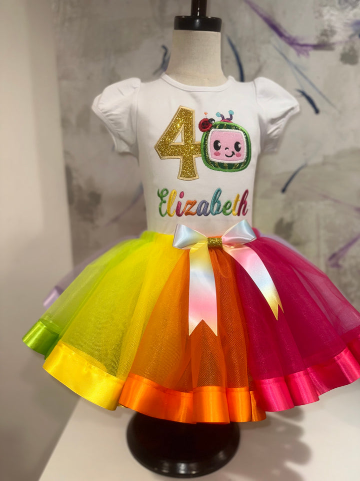 Personalized Cocomelon-inspired birthday outfit|Custom Birthday dress set for girls