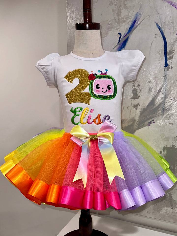 Personalized Cocomelon-inspired birthday outfit|Custom Birthday dress set for girls