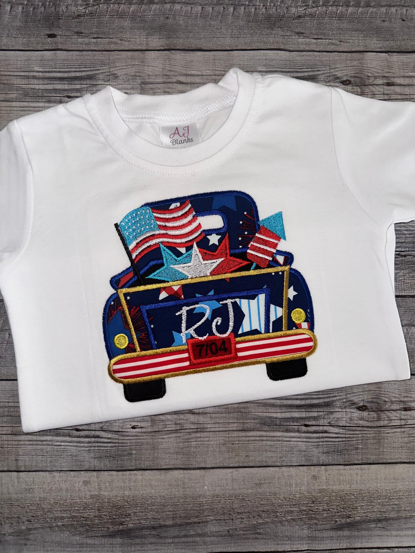 Patriotic Vintage Truck Shirt for Boys – Personalized Fourth of July Embroidered Tee