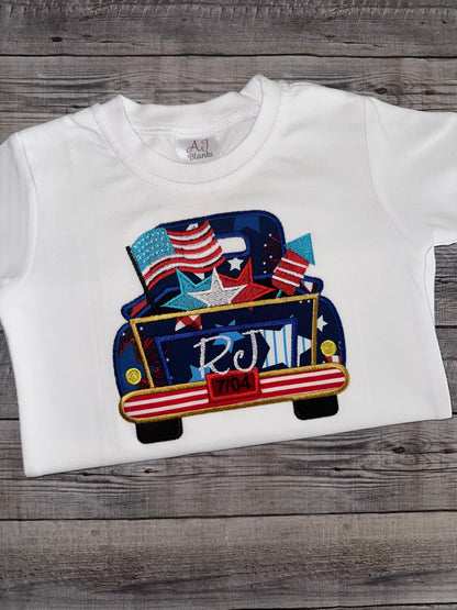 Patriotic Vintage Truck Shirt for Boys – Personalized Fourth of July Embroidered Tee