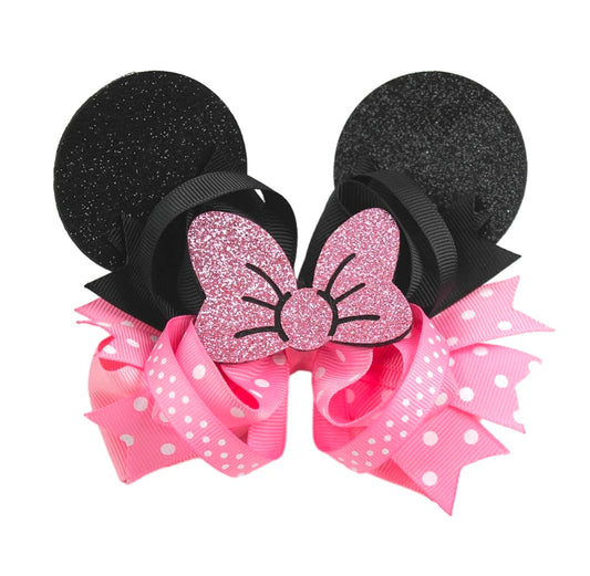 Pink and Black mouse ear hair clip