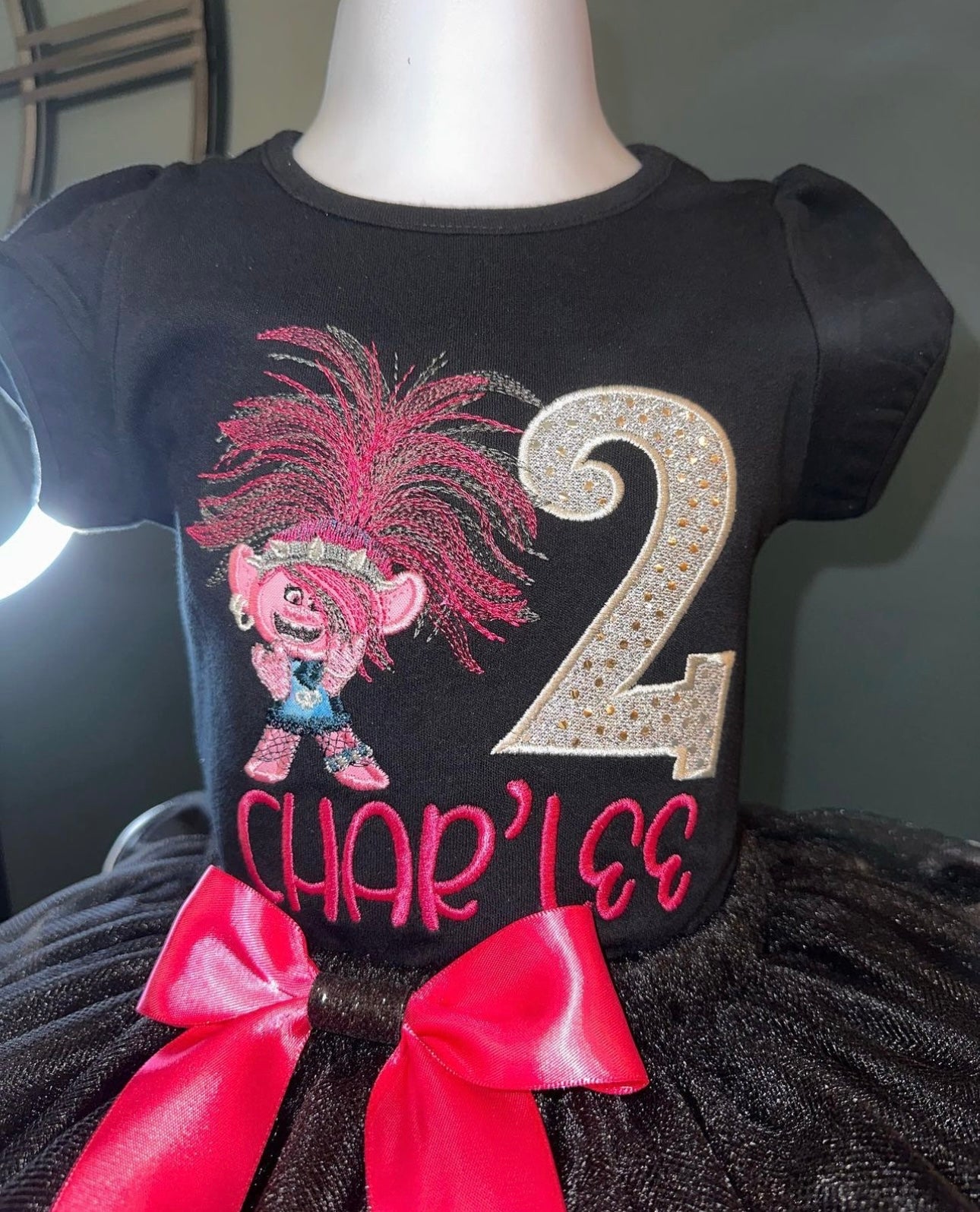 Personalized and embroidered Rock Star Princess Poppy Birthday Outfit for girls