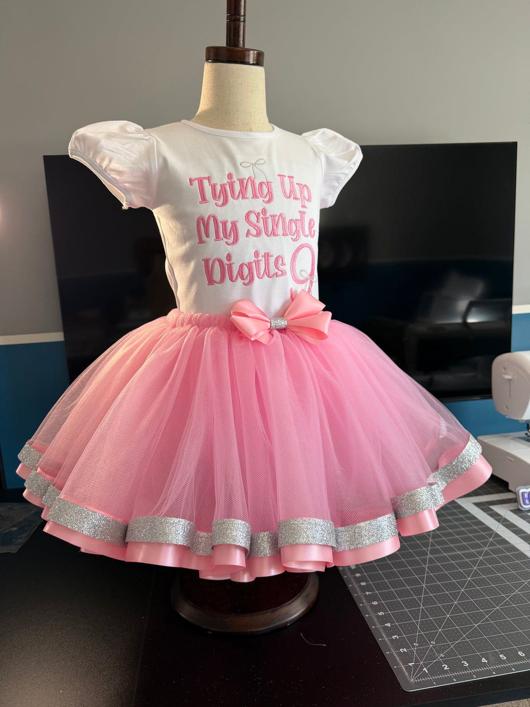 Tying Up My Single Digits 9th Birthday Outfit Girl| Custom Embroidered Shirt &amp; Tutu Set| Sizes 6M-12Y