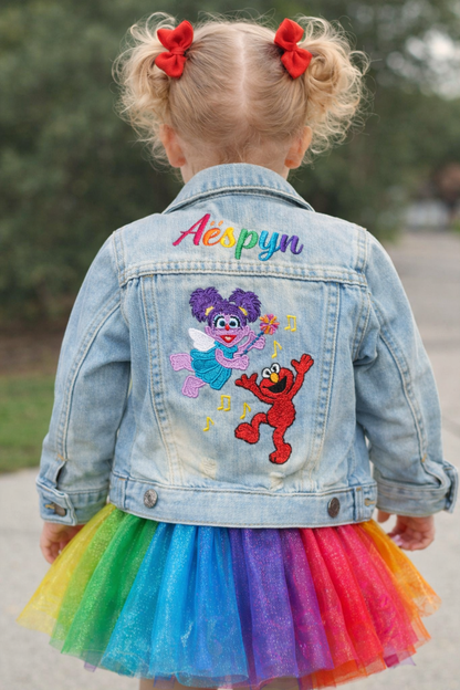 Elmo and Abby inspired denim toddler jacket