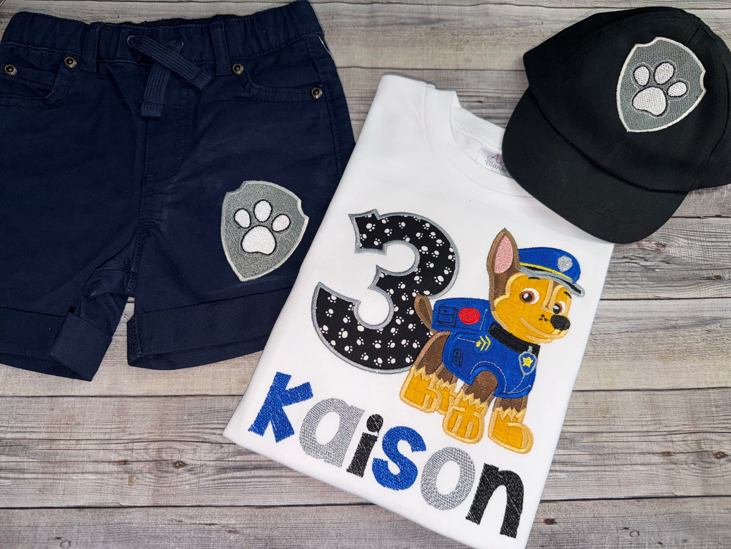 Personalized Paw Patrol Chase Birthday Outfit for Toddler Boys| Custom Name Shirt & Shorts Set
