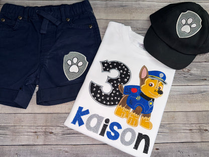 Personalized Paw Patrol Chase Birthday Outfit for Toddler Boys| Custom Name Shirt & Shorts Set
