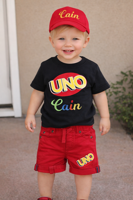Uno First Birthday Outfit | Custom Name Toddler Shirt Shorts Hat Set| 1st Birthday Boy Outfit