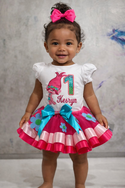 blue dress for baby girl Troll tutu set-troll outfit-trolls dress-Trolls birthday(Deluxe)