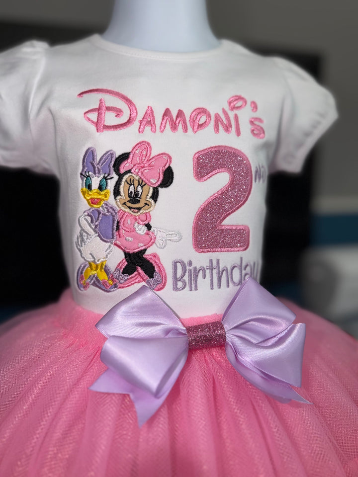 Pink birthday dress with Minnie Mouse design and &