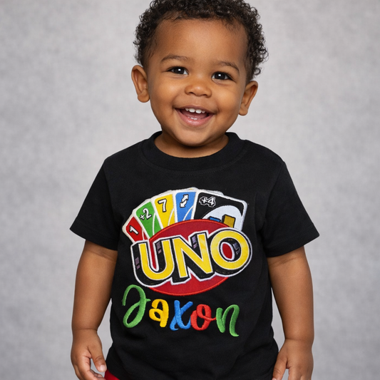 Personalized UNO Birthday Shirt for Boys – Custom Name UNO Card Shirt – Toddler Birthday Outfit