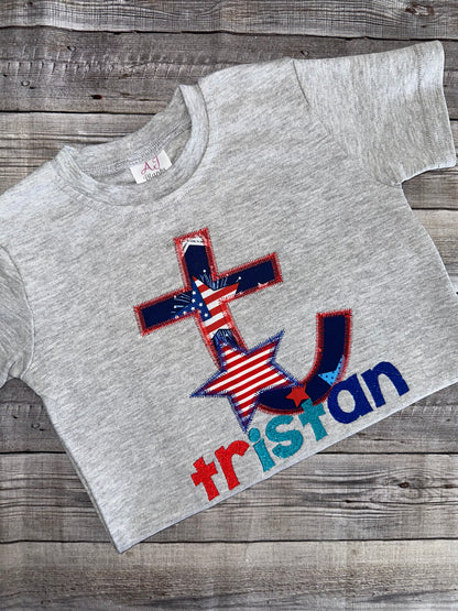 Personalized Patriotic Birthday Shirt for Boys – Embroidered Initial Fourth of July Tee