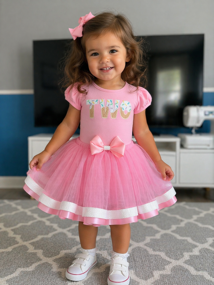 2nd Birthday Outfit for Girls| Ice Cream Theme Custom embroidered Shirt &amp; Tutu Set| Sizes 6M-12Y