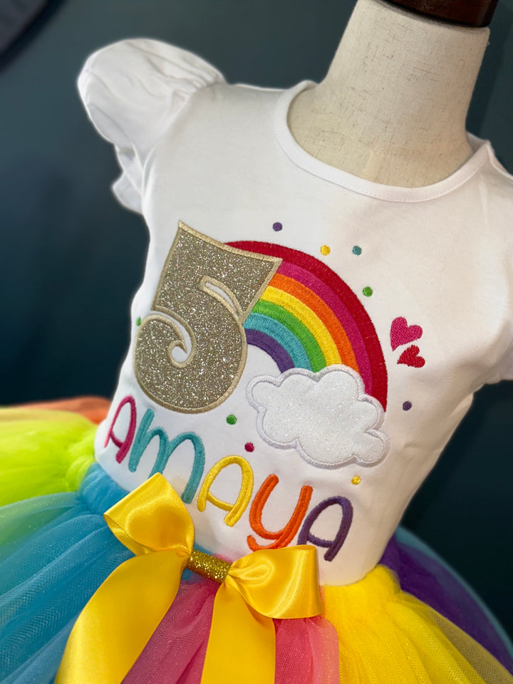 Personalized Rainbow birthday outfit|Custom Birthday Dress &amp; Shirt for girls