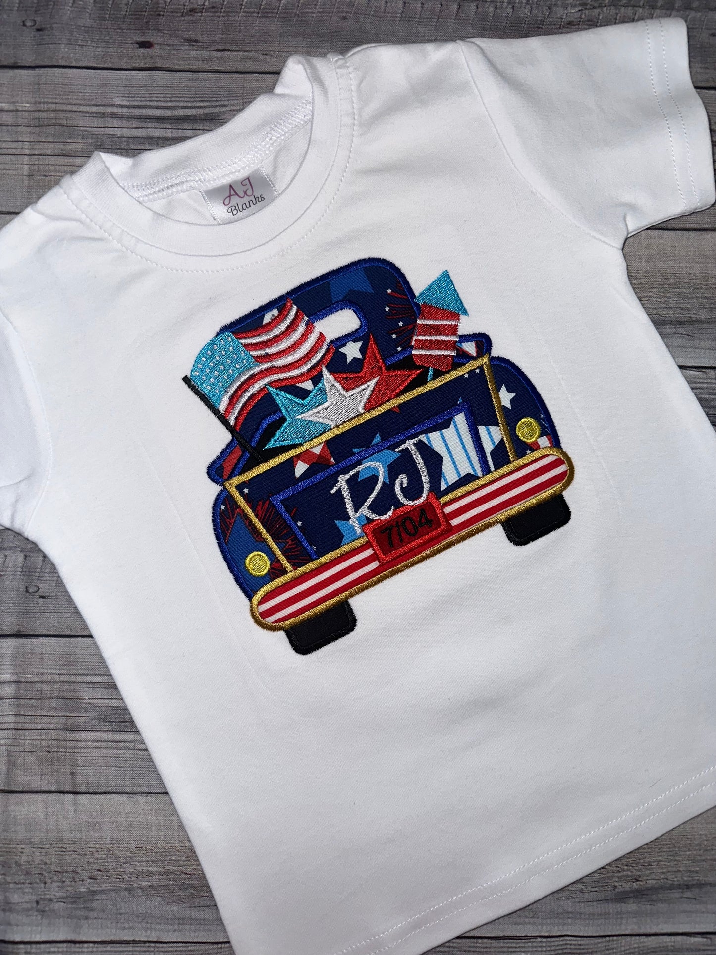 Patriotic Vintage Truck Shirt for Boys – Personalized Fourth of July Embroidered Tee