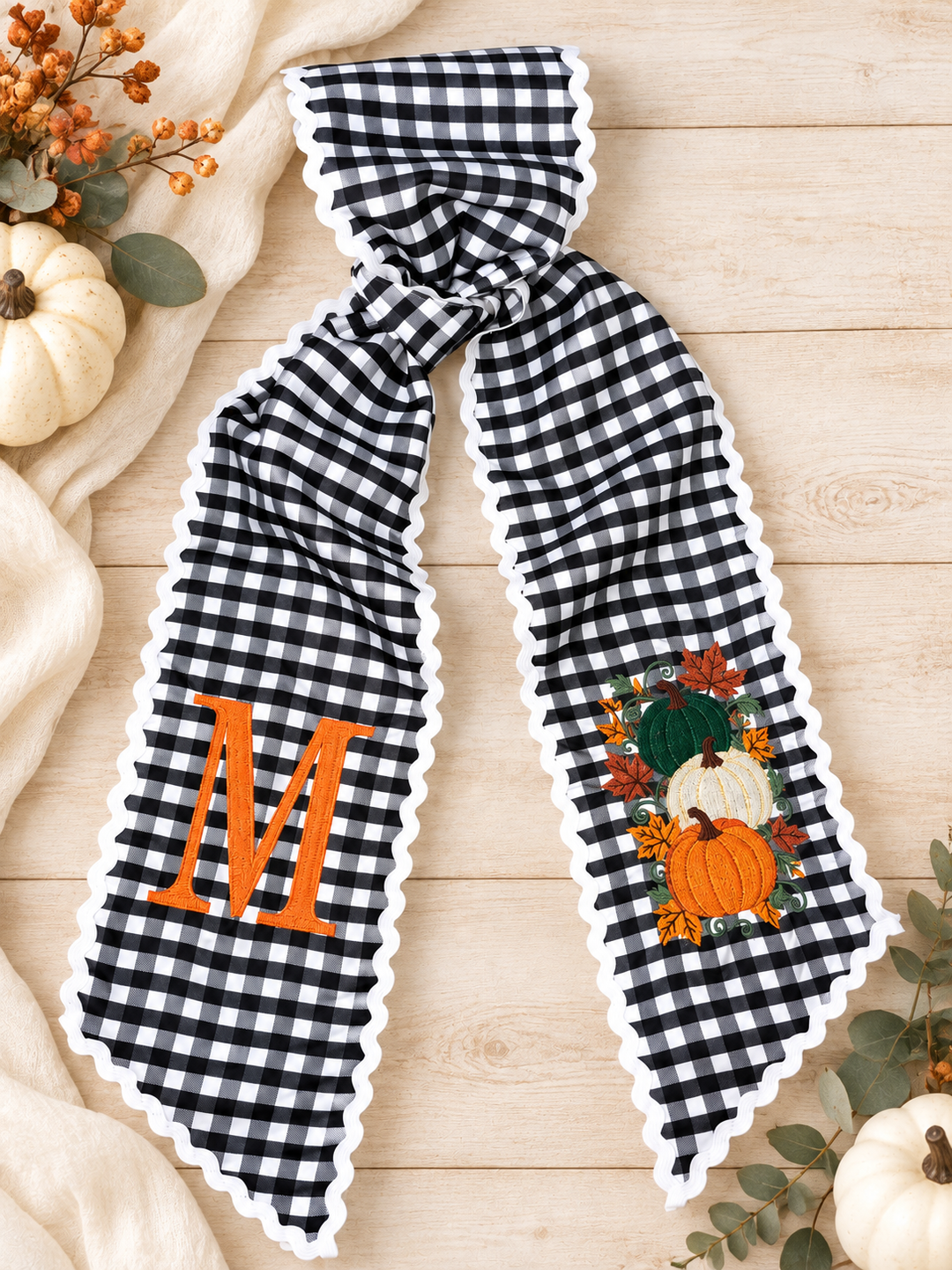 Personalized Fall Wreath Bow with Pumpkins