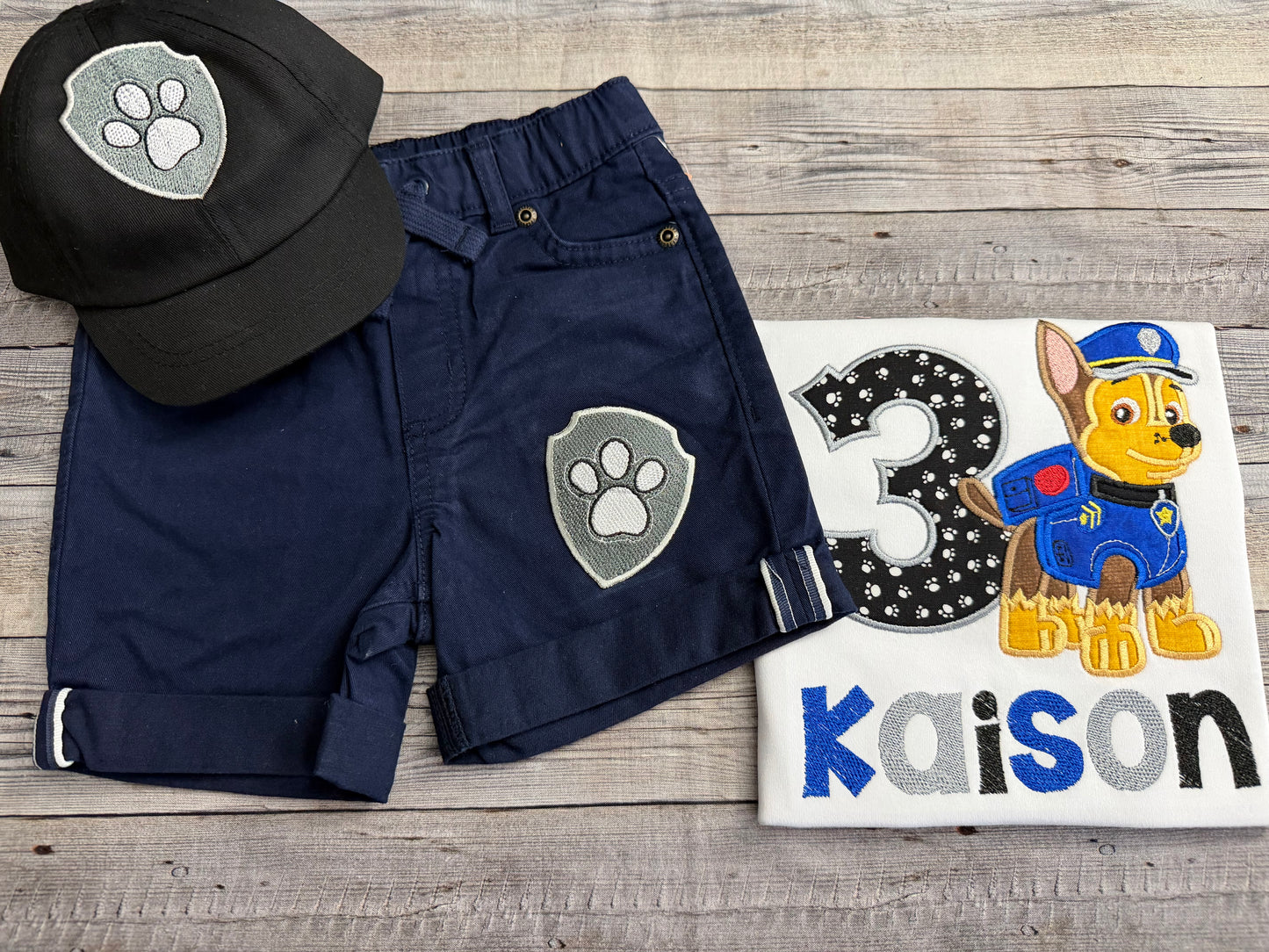 Personalized Paw Patrol Chase Birthday Outfit for Toddler Boys| Custom Name Shirt & Shorts Set