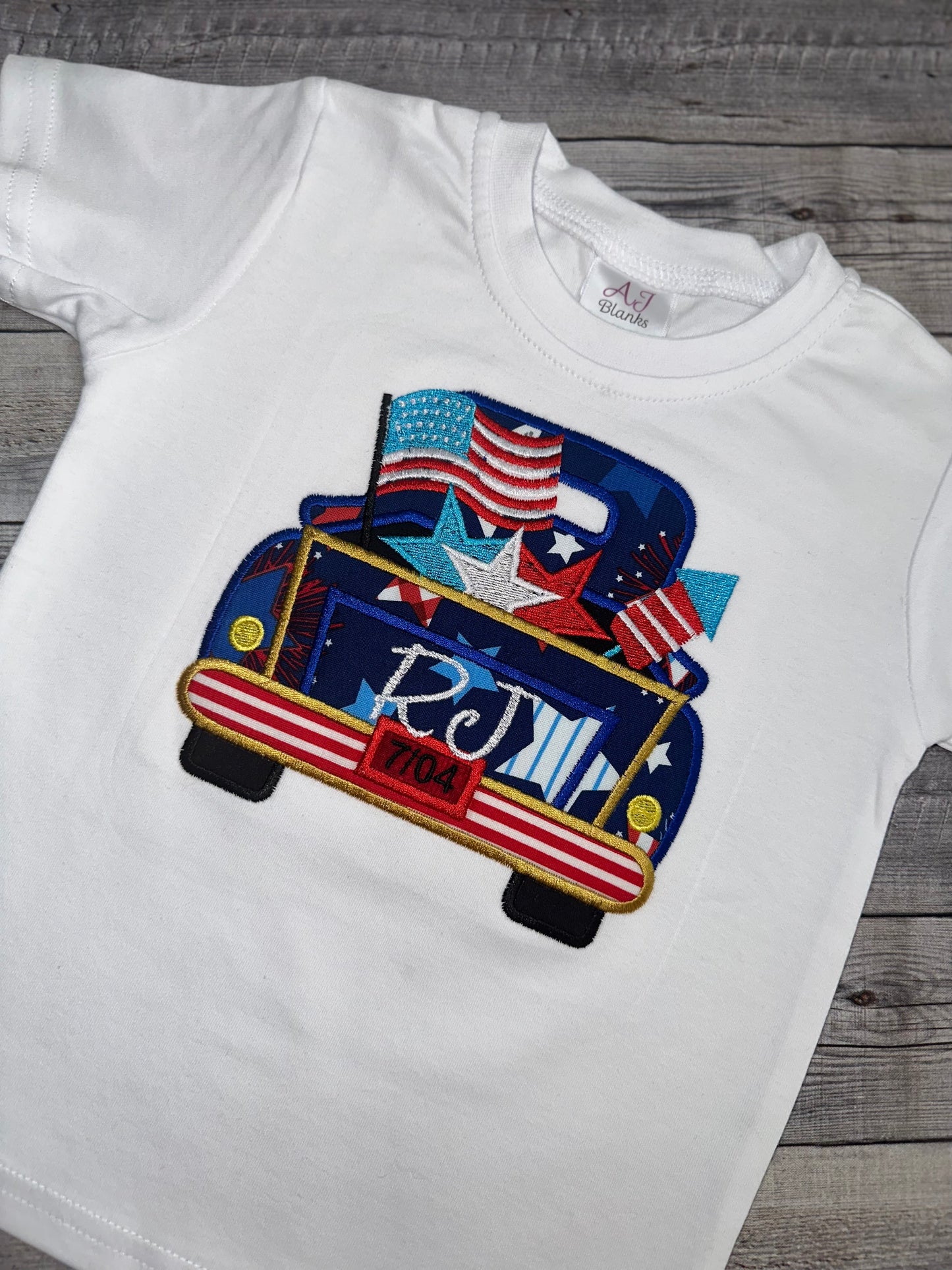 Patriotic Vintage Truck Shirt for Boys – Personalized Fourth of July Embroidered Tee