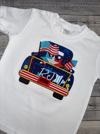 Patriotic Vintage Truck Shirt for Boys – Personalized Fourth of July Embroidered Tee
