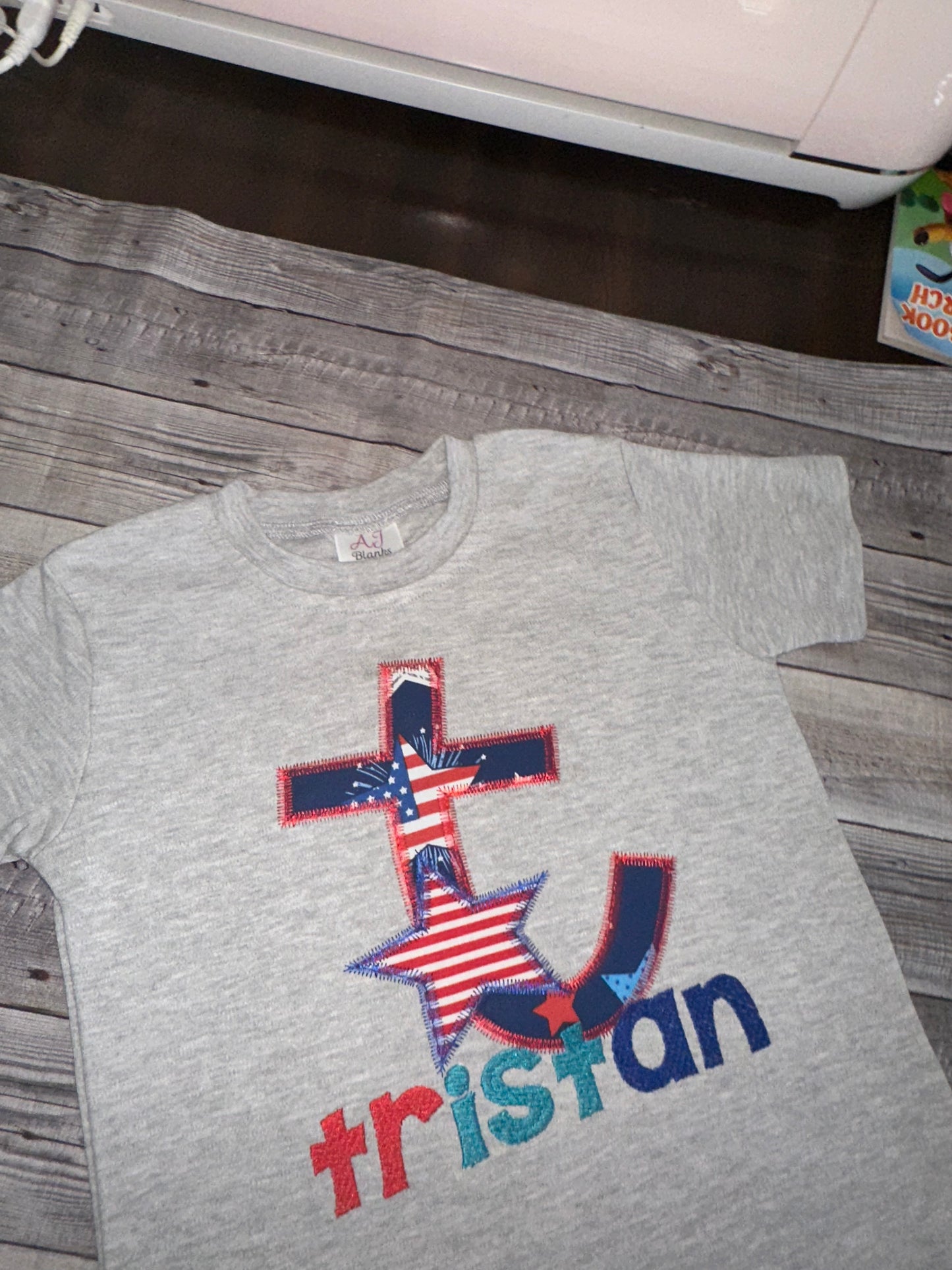 Personalized Patriotic Birthday Shirt for Boys – Embroidered Initial Fourth of July Tee