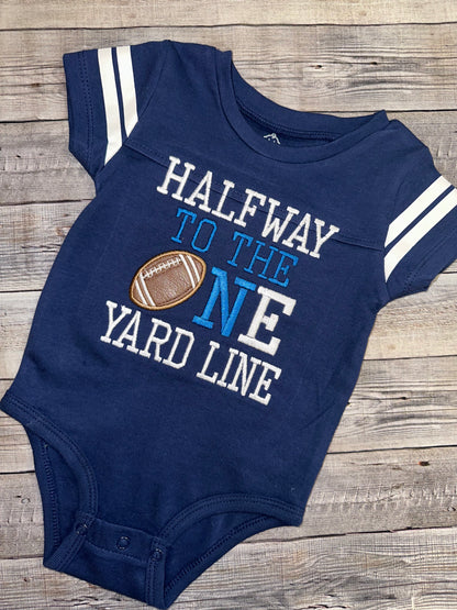 Half way to the ONE Yard Line shirts for babies