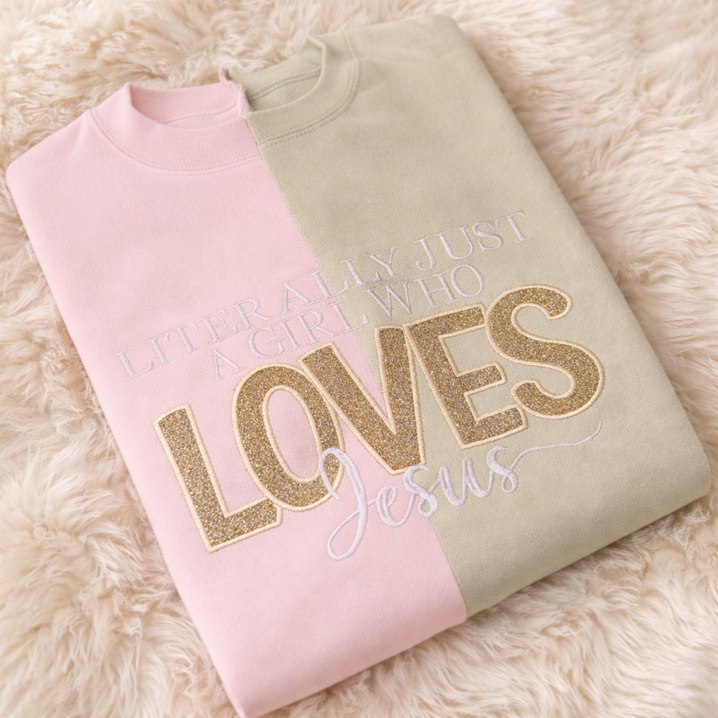 Literally Just a Girl Who Loves Jesus Glitter Appliqué Sweatshirt-split