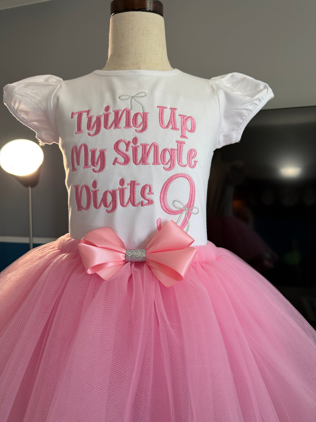 Tying Up My Single Digits 9th Birthday Outfit Girl| Custom Embroidered Shirt &amp; Tutu Set| Sizes 6M-12Y