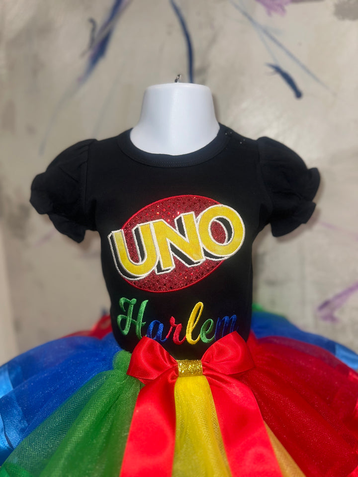 Uno Birthday Outfit for girls- Personalized Shirt &amp; Tutu Set