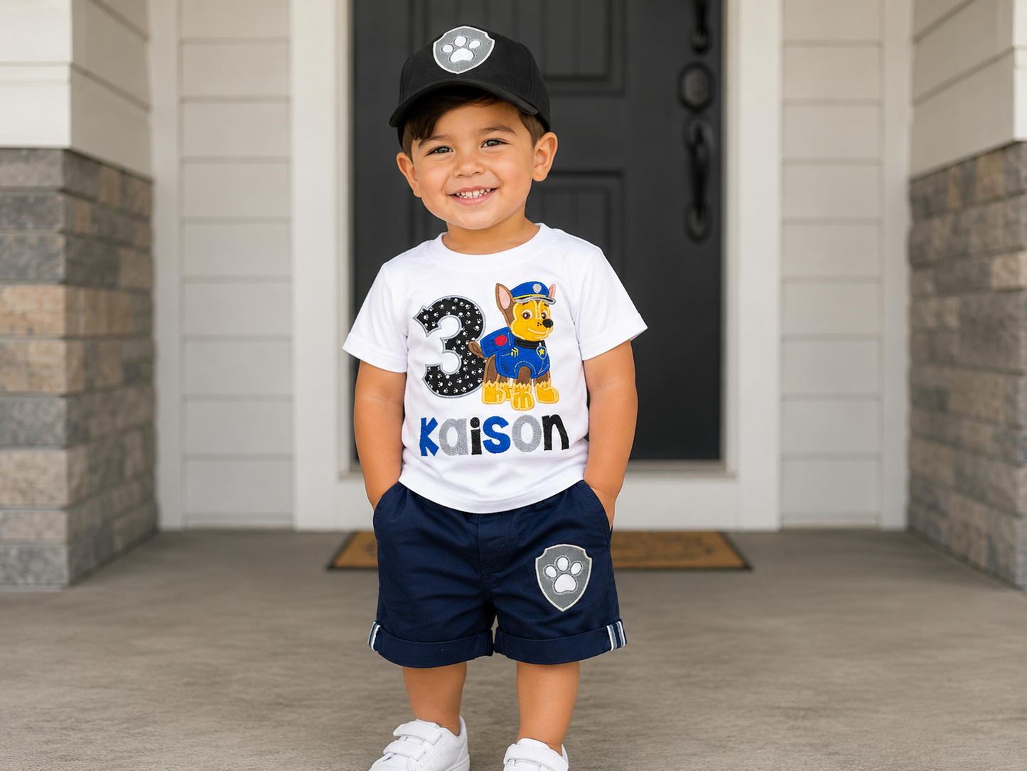 Personalized Paw Patrol Chase Birthday Outfit for Toddler Boys| Custom Name Shirt & Shorts Set