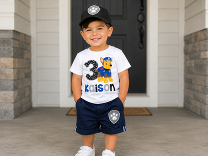 Personalized Paw Patrol Chase Birthday Outfit for Toddler Boys| Custom Name Shirt & Shorts Set