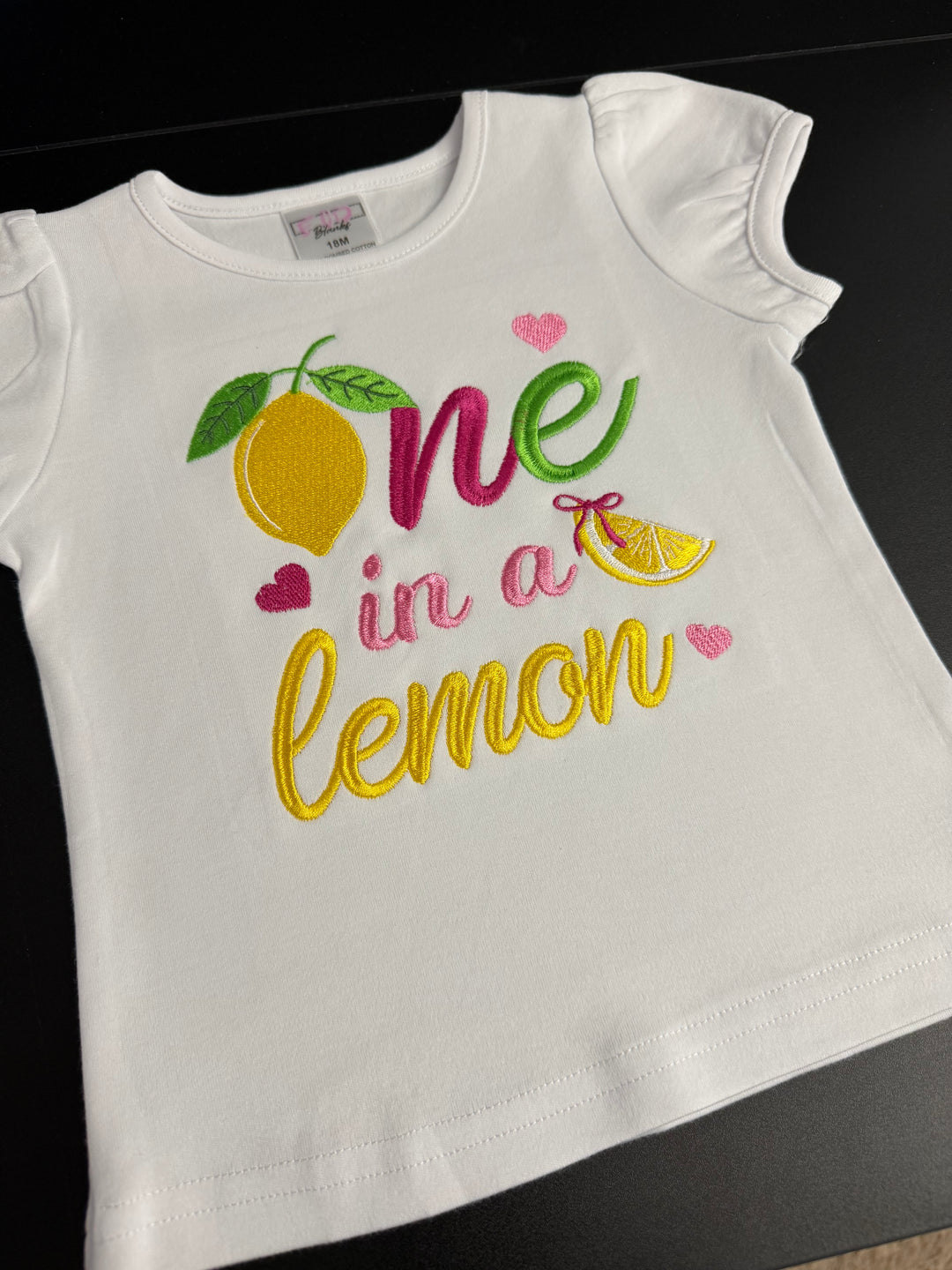 One in a Lemon Birthday Outfit- Embroidered Lemon Shirt &amp; Double Trim Tutu Set