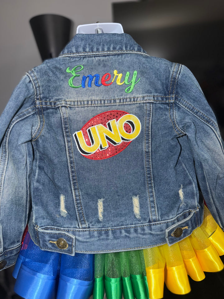 Personalized Uno denim jacket|Custom denim jacket for girls| 1st birthday