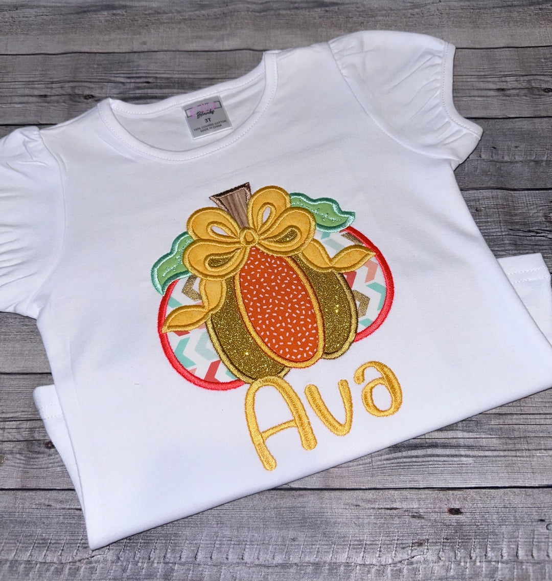 Personalized Pumpkin shirt for girls. Thanksgiving holiday 