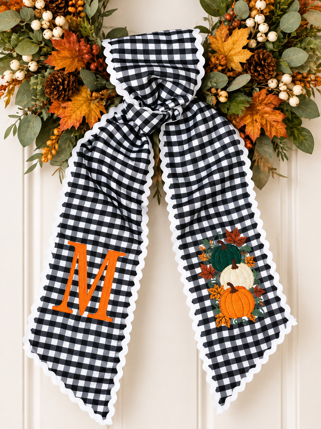 Personalized Fall Wreath Bow with Pumpkins