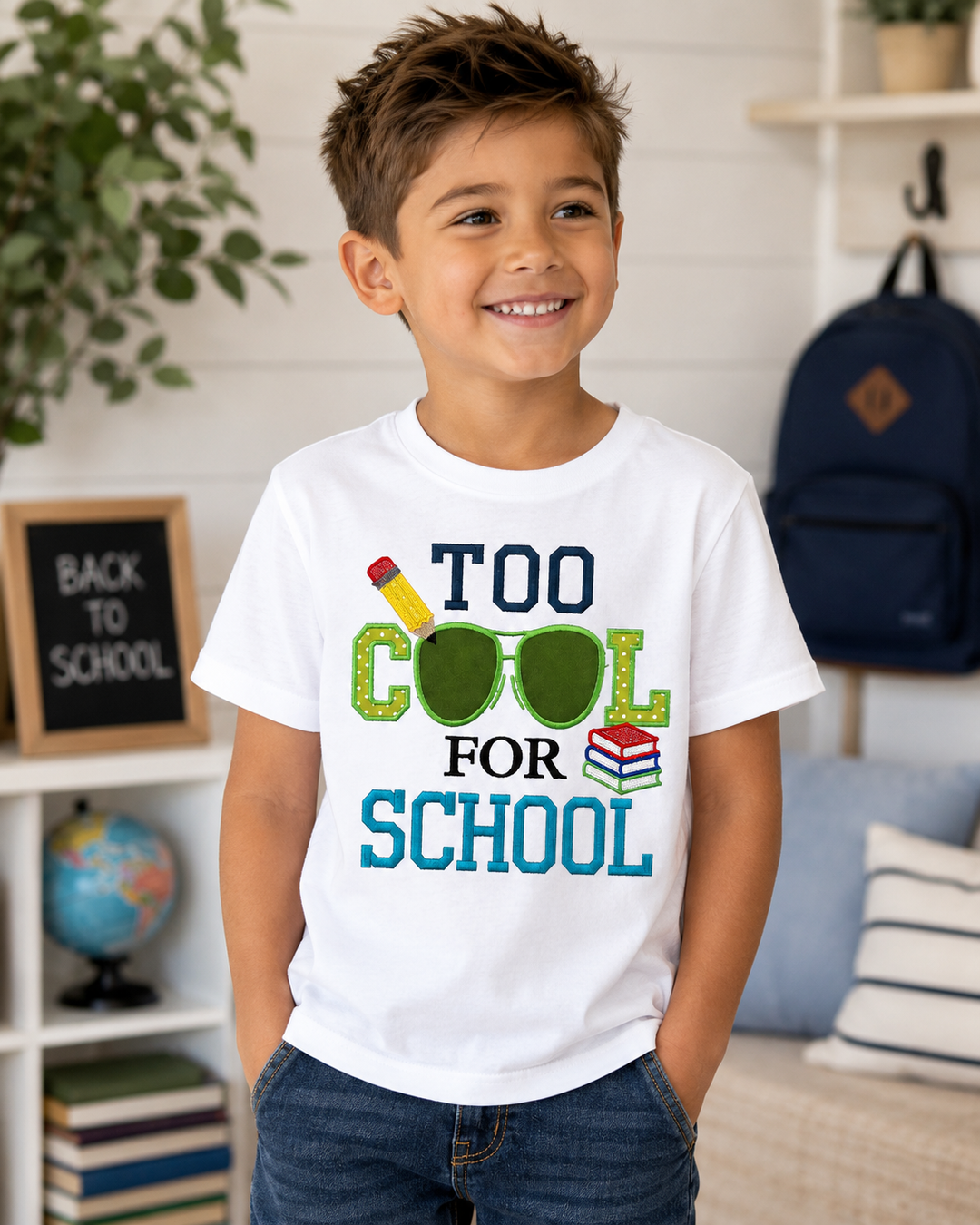 Too Cool for School Embroidered Appliqué Shirt
