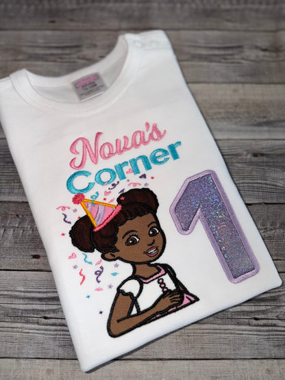 Gracie's Corner First Birthday Outfit Girl| Custom Embroidered Puff Sleeve shirt & Tutu Set| Sizes 0M-12Y